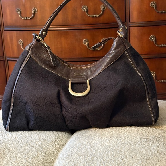 Vintage Gucci Abby D ring black with brown leather trim shoulder Women's Bag - Picture 2 of 16